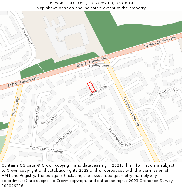 6, WARDEN CLOSE, DONCASTER, DN4 6RN: Location map and indicative extent of plot