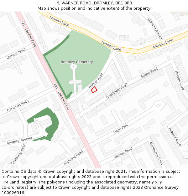 6, WARNER ROAD, BROMLEY, BR1 3RR: Location map and indicative extent of plot