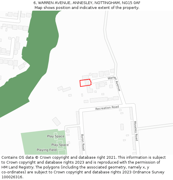6, WARREN AVENUE, ANNESLEY, NOTTINGHAM, NG15 0AF: Location map and indicative extent of plot