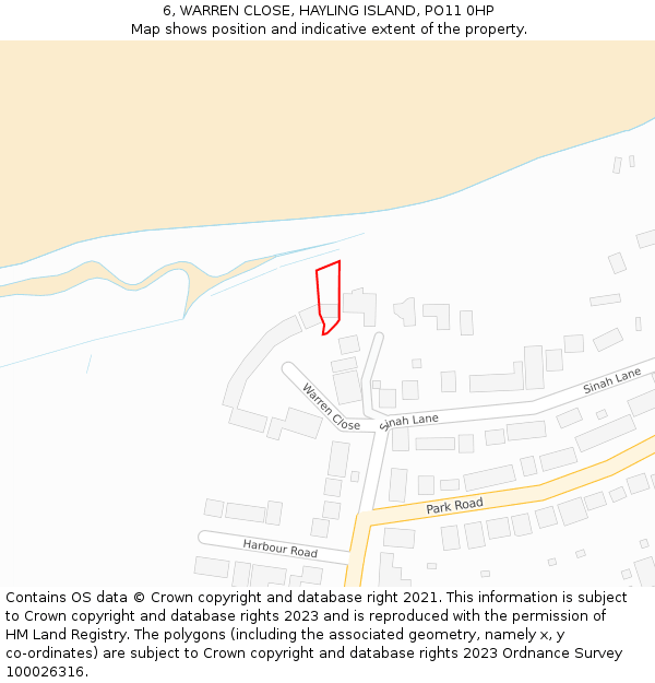 6, WARREN CLOSE, HAYLING ISLAND, PO11 0HP: Location map and indicative extent of plot