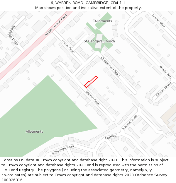 6, WARREN ROAD, CAMBRIDGE, CB4 1LL: Location map and indicative extent of plot