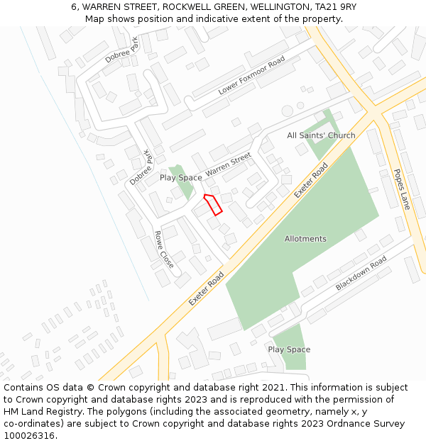 6, WARREN STREET, ROCKWELL GREEN, WELLINGTON, TA21 9RY: Location map and indicative extent of plot