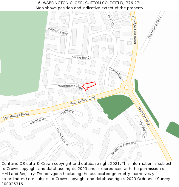6, WARRINGTON CLOSE, SUTTON COLDFIELD, B76 2BL: Location map and indicative extent of plot