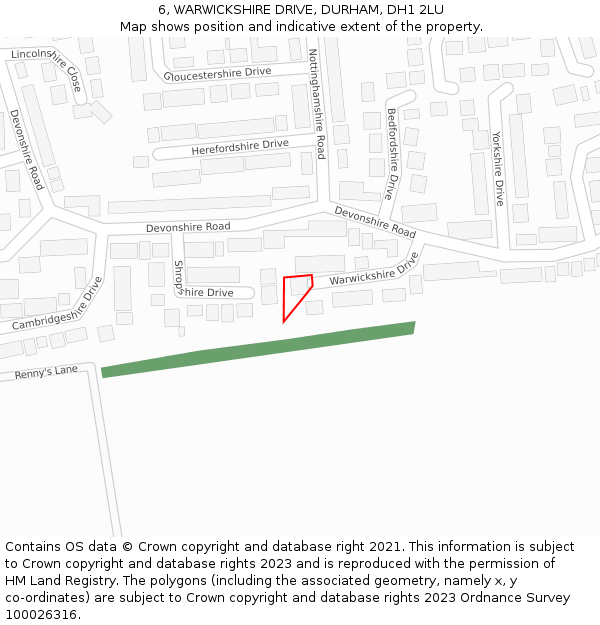 6, WARWICKSHIRE DRIVE, DURHAM, DH1 2LU: Location map and indicative extent of plot