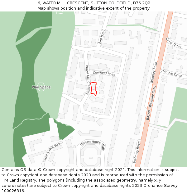 6, WATER MILL CRESCENT, SUTTON COLDFIELD, B76 2QP: Location map and indicative extent of plot