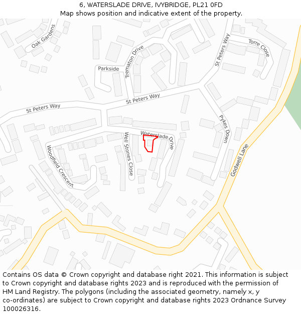 6, WATERSLADE DRIVE, IVYBRIDGE, PL21 0FD: Location map and indicative extent of plot