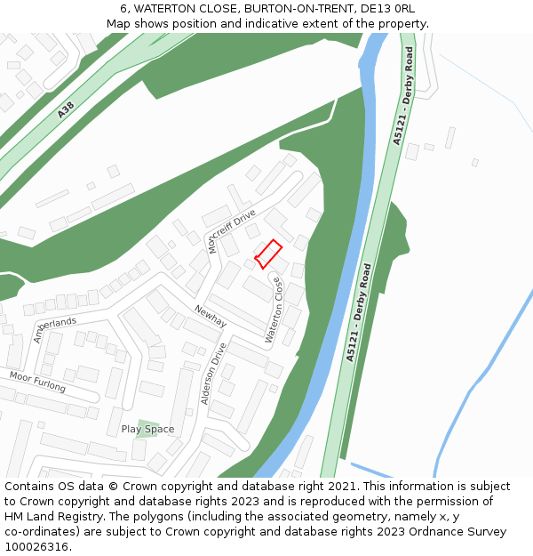 6, WATERTON CLOSE, BURTON-ON-TRENT, DE13 0RL: Location map and indicative extent of plot