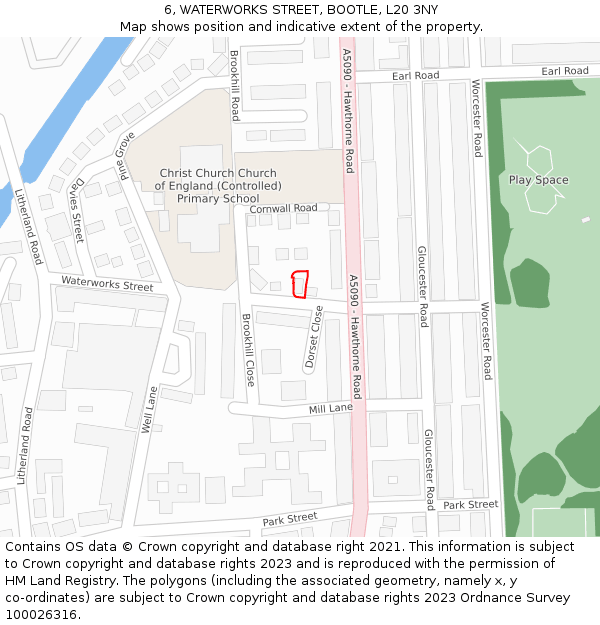 6, WATERWORKS STREET, BOOTLE, L20 3NY: Location map and indicative extent of plot