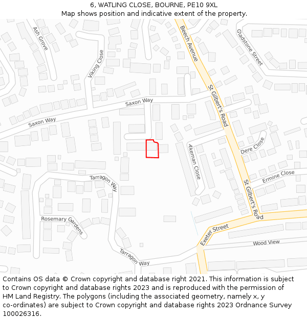 6, WATLING CLOSE, BOURNE, PE10 9XL: Location map and indicative extent of plot