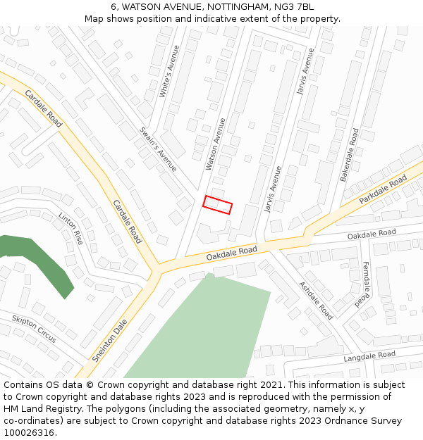 6, WATSON AVENUE, NOTTINGHAM, NG3 7BL: Location map and indicative extent of plot