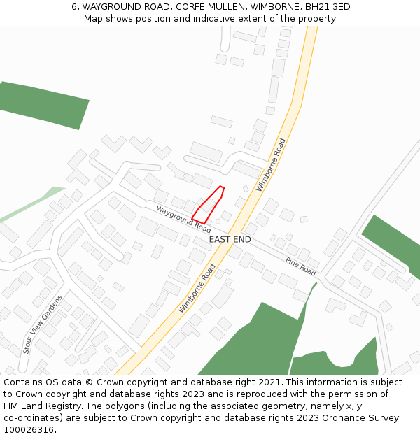 6, WAYGROUND ROAD, CORFE MULLEN, WIMBORNE, BH21 3ED: Location map and indicative extent of plot