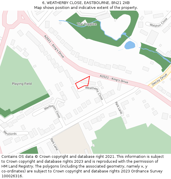 6, WEATHERBY CLOSE, EASTBOURNE, BN21 2XB: Location map and indicative extent of plot
