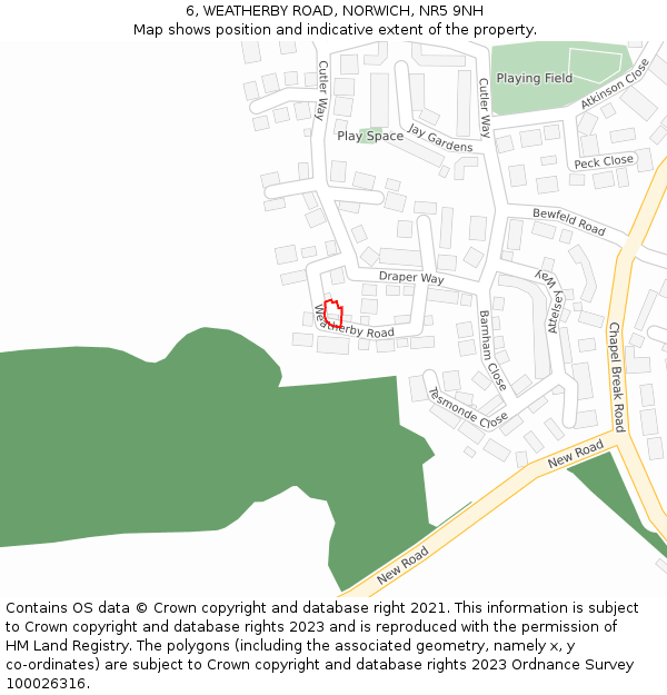 6, WEATHERBY ROAD, NORWICH, NR5 9NH: Location map and indicative extent of plot