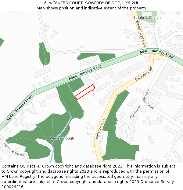 6, WEAVERS COURT, SOWERBY BRIDGE, HX6 2UL: Location map and indicative extent of plot