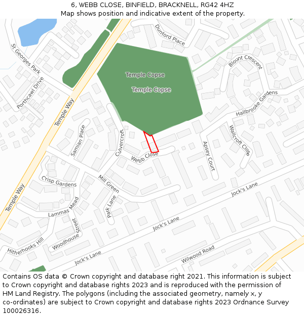 6, WEBB CLOSE, BINFIELD, BRACKNELL, RG42 4HZ: Location map and indicative extent of plot