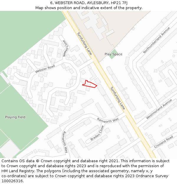 6, WEBSTER ROAD, AYLESBURY, HP21 7FJ: Location map and indicative extent of plot
