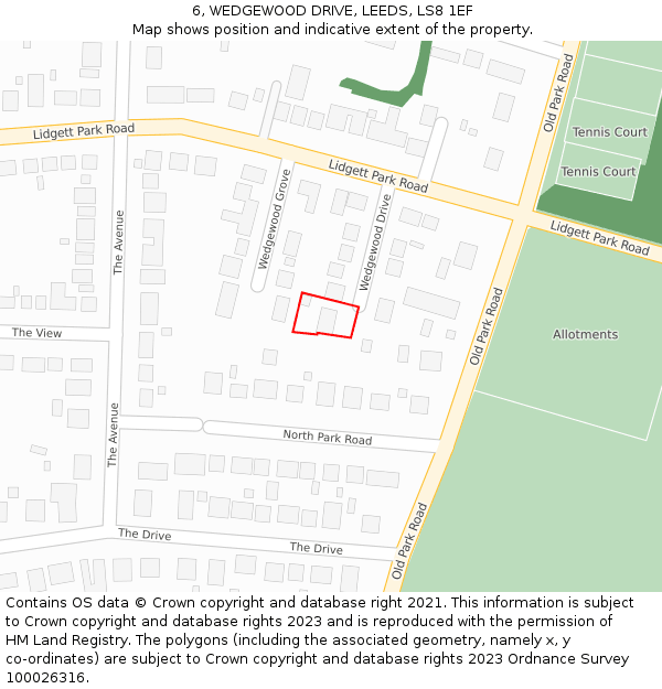 6, WEDGEWOOD DRIVE, LEEDS, LS8 1EF: Location map and indicative extent of plot
