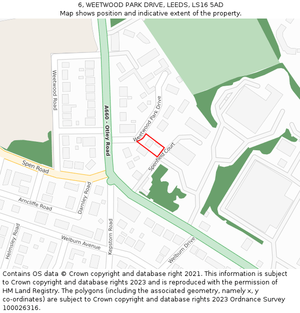 6, WEETWOOD PARK DRIVE, LEEDS, LS16 5AD: Location map and indicative extent of plot