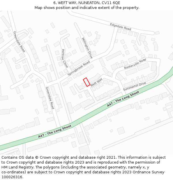 6, WEFT WAY, NUNEATON, CV11 6QE: Location map and indicative extent of plot