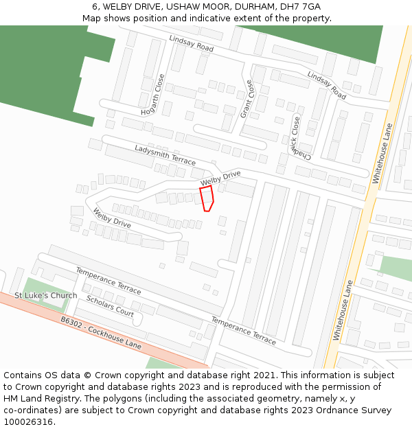 6, WELBY DRIVE, USHAW MOOR, DURHAM, DH7 7GA: Location map and indicative extent of plot