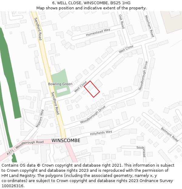 6, WELL CLOSE, WINSCOMBE, BS25 1HG: Location map and indicative extent of plot