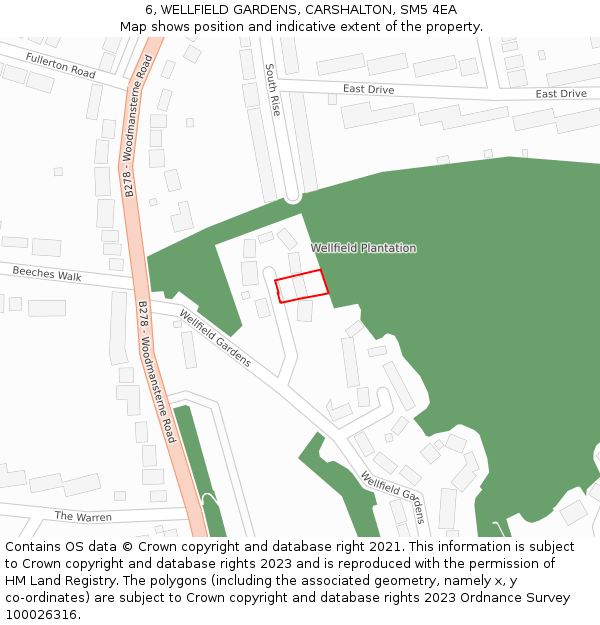 6, WELLFIELD GARDENS, CARSHALTON, SM5 4EA: Location map and indicative extent of plot