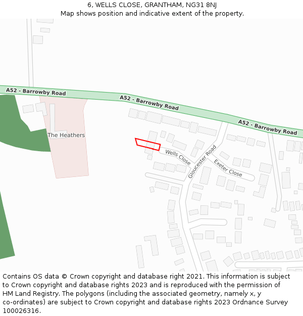 6, WELLS CLOSE, GRANTHAM, NG31 8NJ: Location map and indicative extent of plot