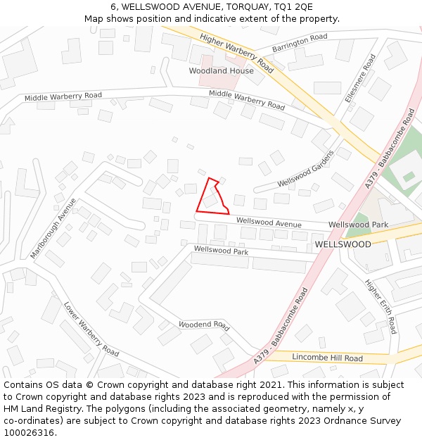 6, WELLSWOOD AVENUE, TORQUAY, TQ1 2QE: Location map and indicative extent of plot