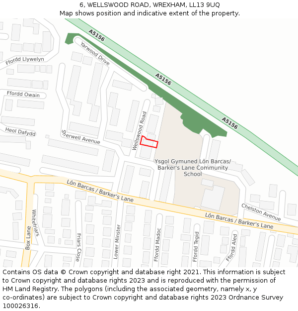 6, WELLSWOOD ROAD, WREXHAM, LL13 9UQ: Location map and indicative extent of plot