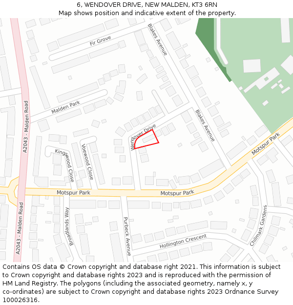 6, WENDOVER DRIVE, NEW MALDEN, KT3 6RN: Location map and indicative extent of plot