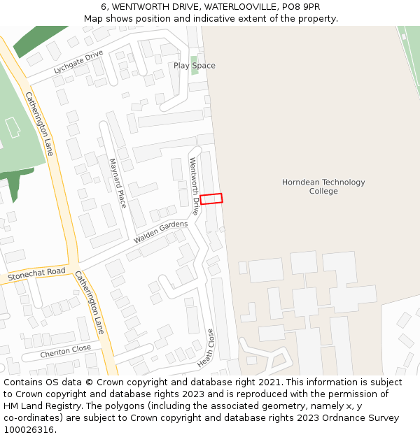 6, WENTWORTH DRIVE, WATERLOOVILLE, PO8 9PR: Location map and indicative extent of plot