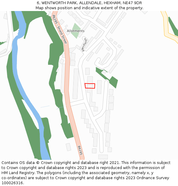 6, WENTWORTH PARK, ALLENDALE, HEXHAM, NE47 9DR: Location map and indicative extent of plot