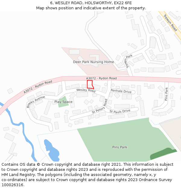 6, WESLEY ROAD, HOLSWORTHY, EX22 6FE: Location map and indicative extent of plot