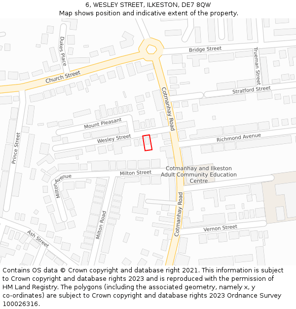 6, WESLEY STREET, ILKESTON, DE7 8QW: Location map and indicative extent of plot