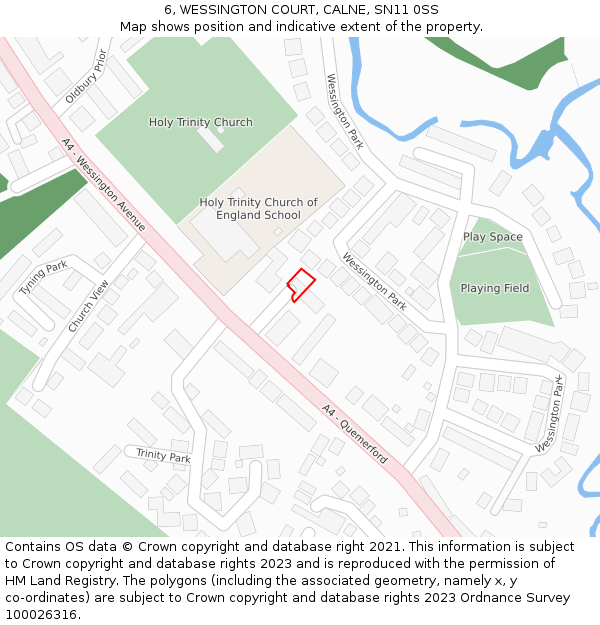 6, WESSINGTON COURT, CALNE, SN11 0SS: Location map and indicative extent of plot