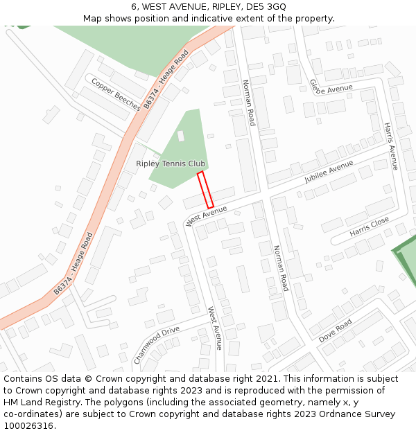 6, WEST AVENUE, RIPLEY, DE5 3GQ: Location map and indicative extent of plot