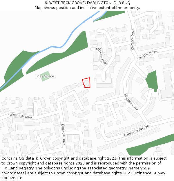 6, WEST BECK GROVE, DARLINGTON, DL3 8UQ: Location map and indicative extent of plot
