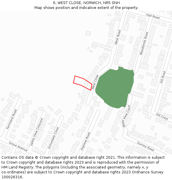 6, WEST CLOSE, NORWICH, NR5 0NH: Location map and indicative extent of plot