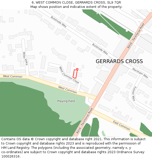 6, WEST COMMON CLOSE, GERRARDS CROSS, SL9 7QR: Location map and indicative extent of plot