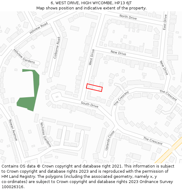 6, WEST DRIVE, HIGH WYCOMBE, HP13 6JT: Location map and indicative extent of plot