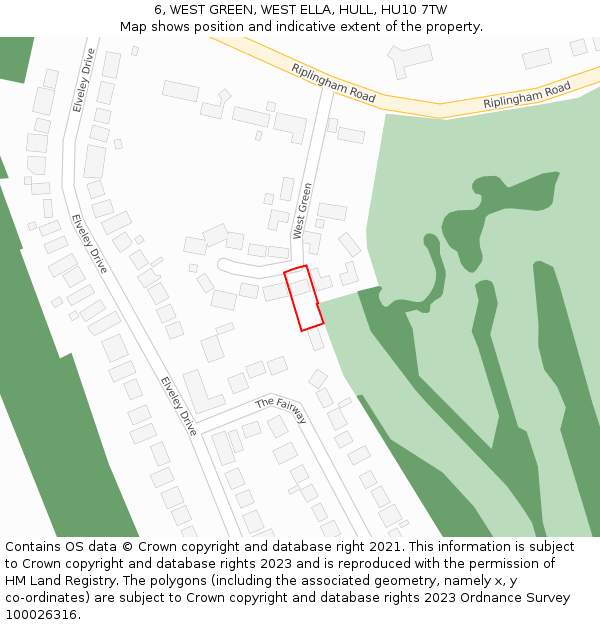 6, WEST GREEN, WEST ELLA, HULL, HU10 7TW: Location map and indicative extent of plot