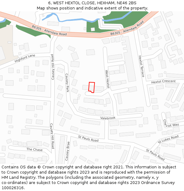6, WEST HEXTOL CLOSE, HEXHAM, NE46 2BS: Location map and indicative extent of plot