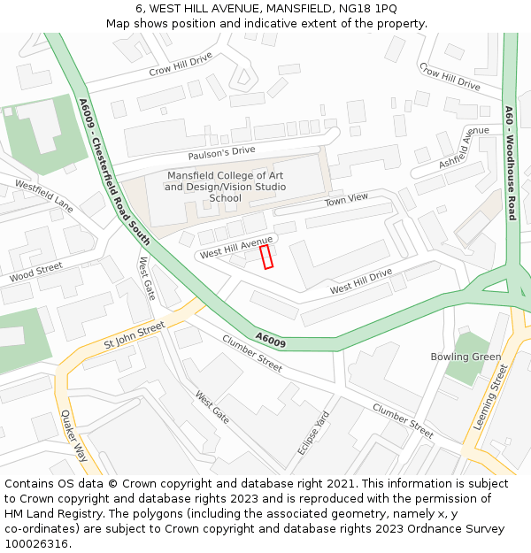 6, WEST HILL AVENUE, MANSFIELD, NG18 1PQ: Location map and indicative extent of plot