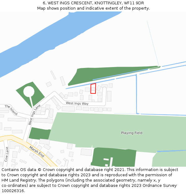 6, WEST INGS CRESCENT, KNOTTINGLEY, WF11 9DR: Location map and indicative extent of plot