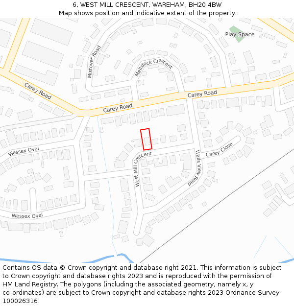 6, WEST MILL CRESCENT, WAREHAM, BH20 4BW: Location map and indicative extent of plot