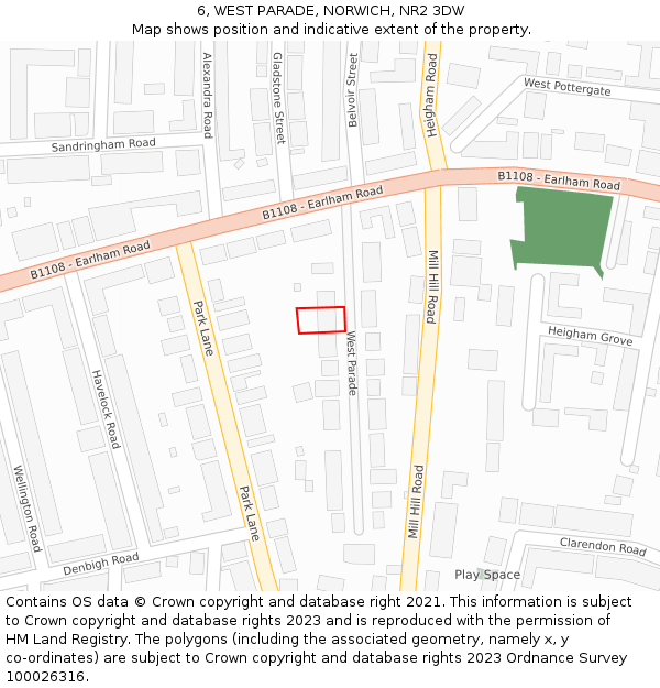 6, WEST PARADE, NORWICH, NR2 3DW: Location map and indicative extent of plot