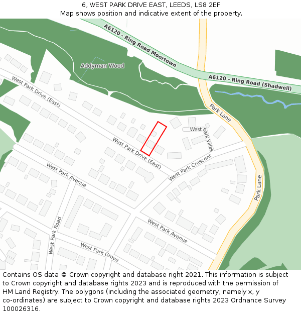 6, WEST PARK DRIVE EAST, LEEDS, LS8 2EF: Location map and indicative extent of plot