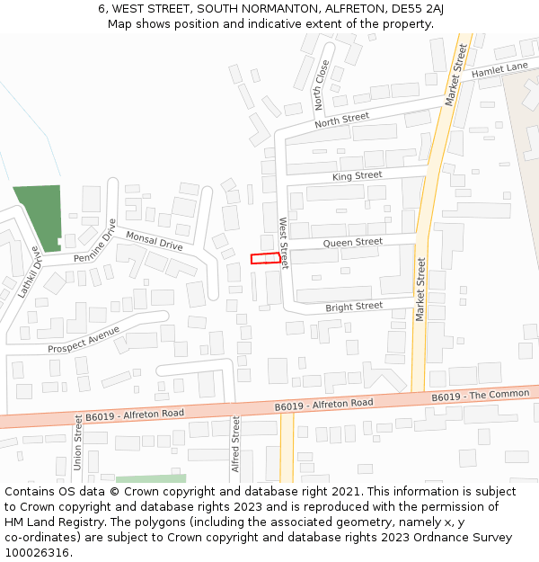 6, WEST STREET, SOUTH NORMANTON, ALFRETON, DE55 2AJ: Location map and indicative extent of plot