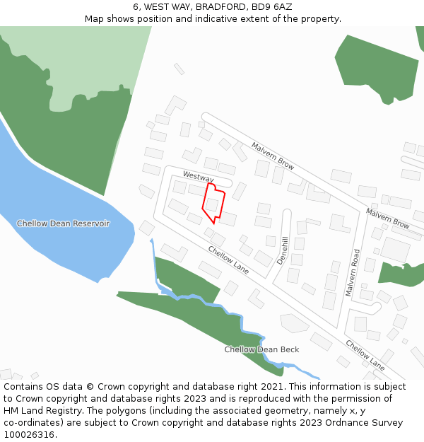 6, WEST WAY, BRADFORD, BD9 6AZ: Location map and indicative extent of plot