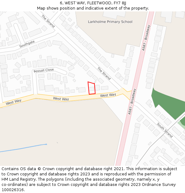 6, WEST WAY, FLEETWOOD, FY7 8JJ: Location map and indicative extent of plot